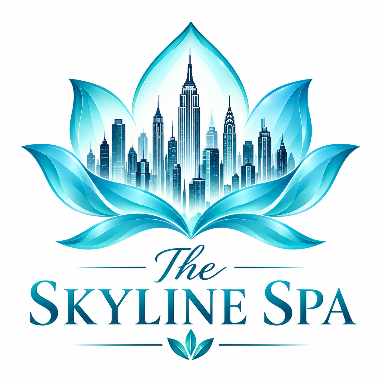 The Skyline Spa turquoise lotus and skyline brand identity concept